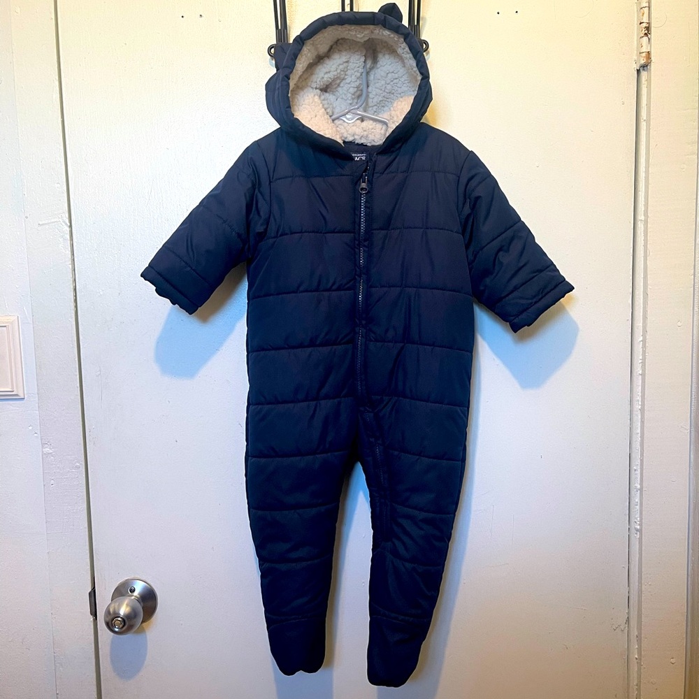 The Children's Place Navy Puffer One-Piece Snowsuit with Sherpa Hood